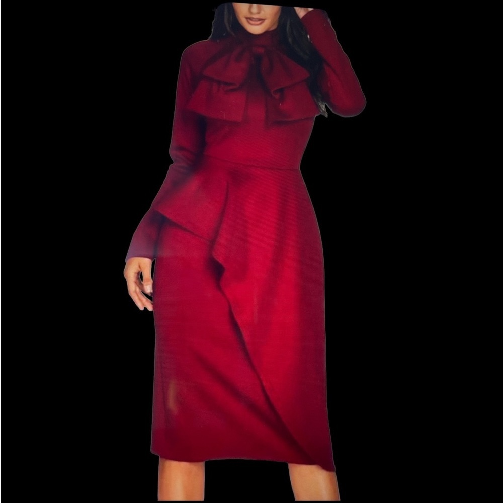 - Womens Tie Neck Bodycon Dress Red